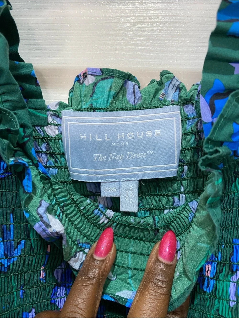 Hill House Green and Blue Floral Smocked Neck Dress - Picture 5 of 8